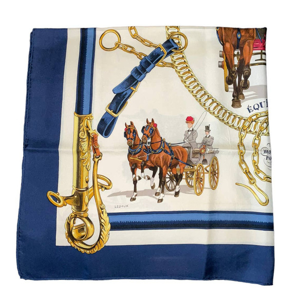 Hermès HERMES  "EQUIPAGES" Carre 90cm Square Silk Scarf Navy - Picture 6 of 16